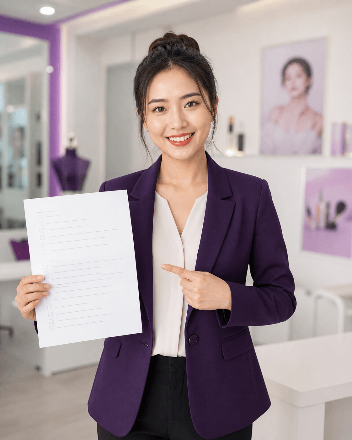 Giảng viên người Việt cầm và chỉ vào bài kiểm tra